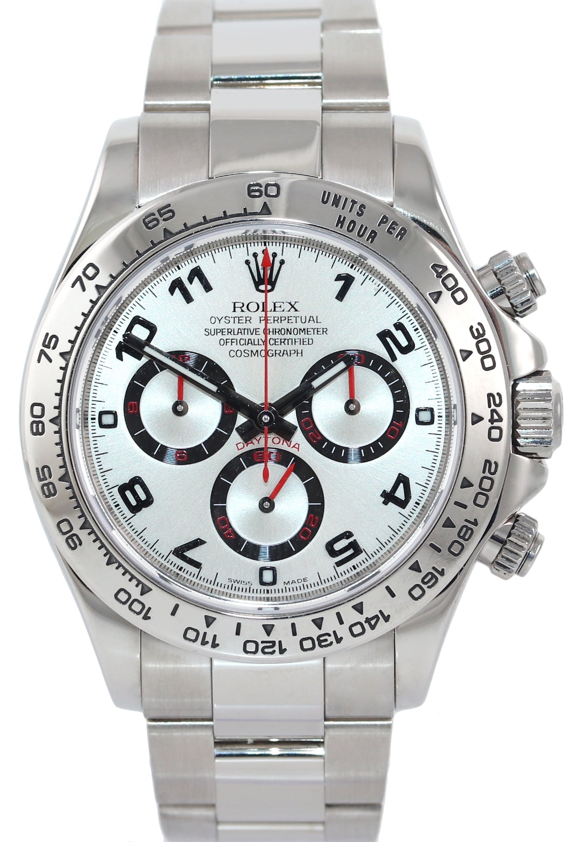 2010 Rolex Daytona Silver Arabic Racing 116509 Newest Buckle White Gold Watch