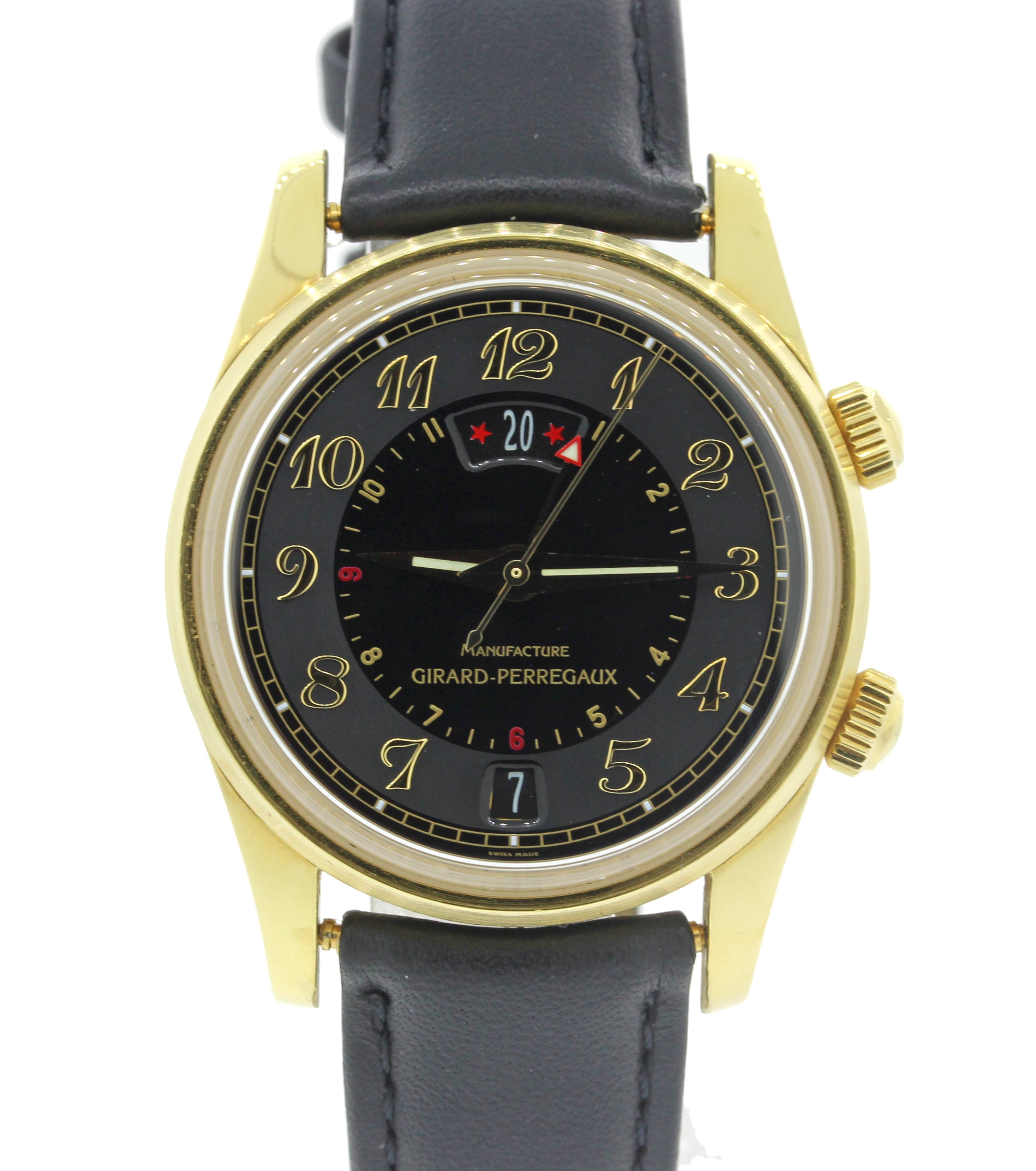Girard Perregaux Traveller II Solid 18k Gold 38mm Alarm GMT Date 4940 Watch wBox