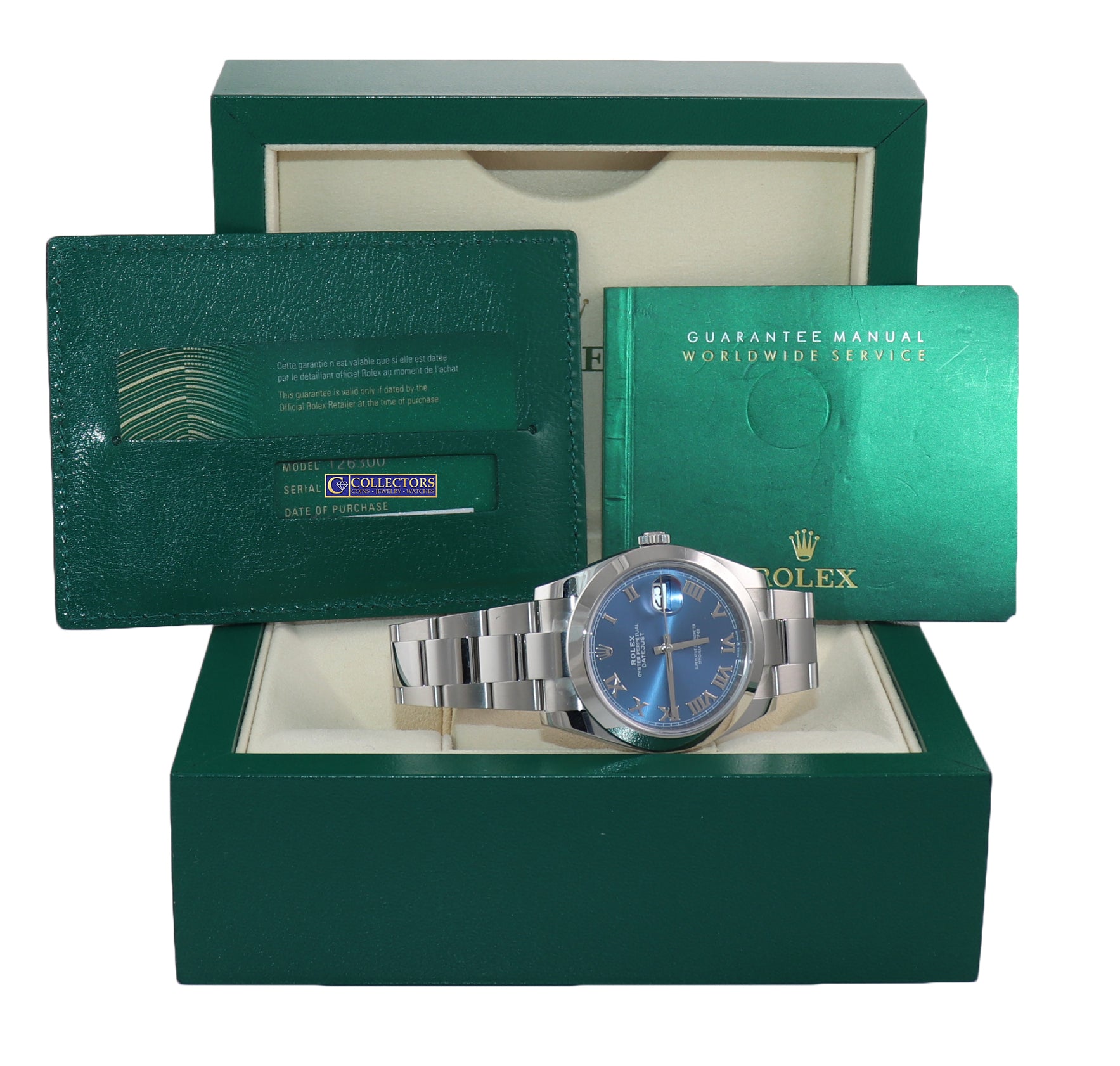 NEW PAPERS Rolex DateJust 41 Steel 126300 Blue Roman Oyster Band Watch Box