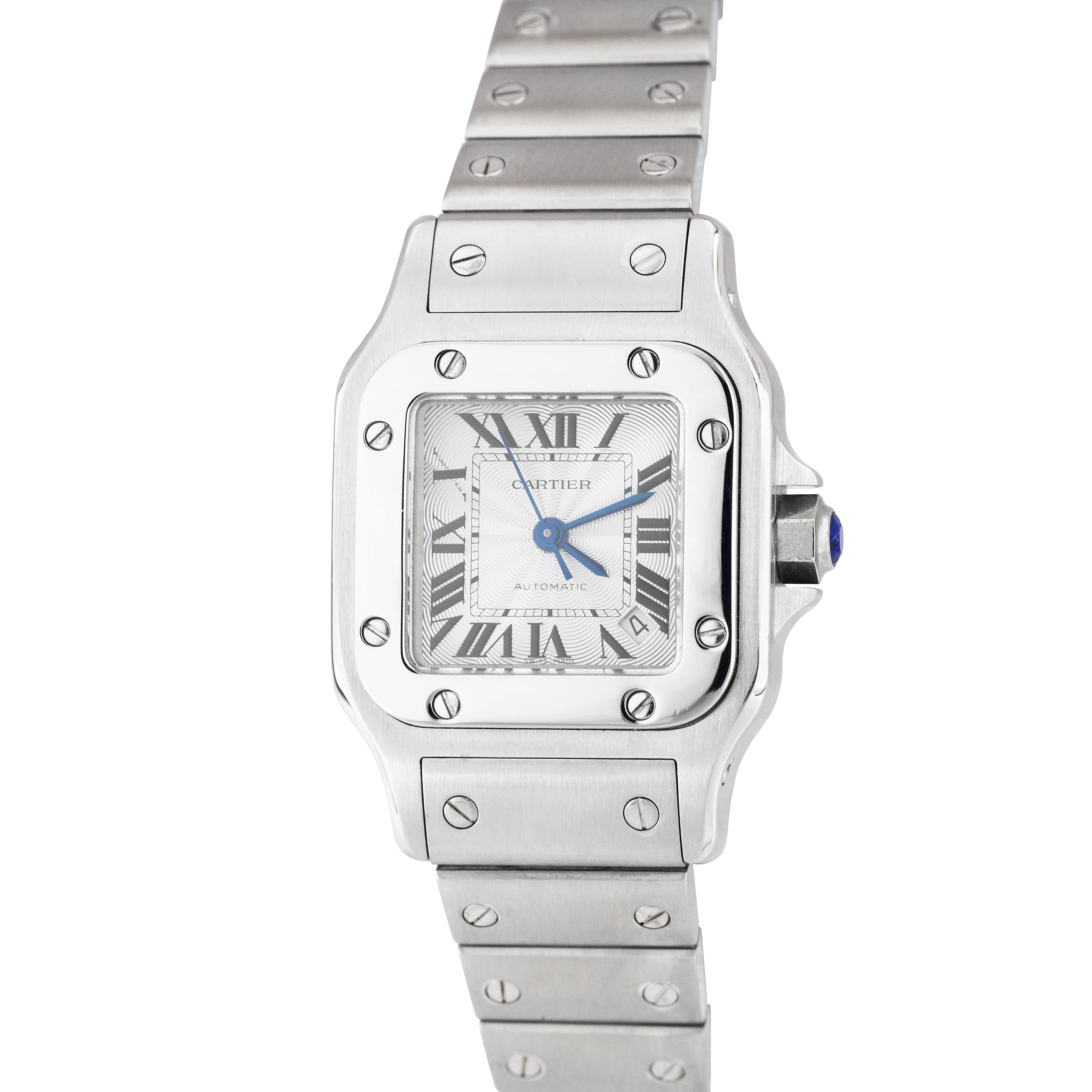 Cartier Santos Galbee Silver Guilloché 24mm Automatic Stainless Steel Watch 2423