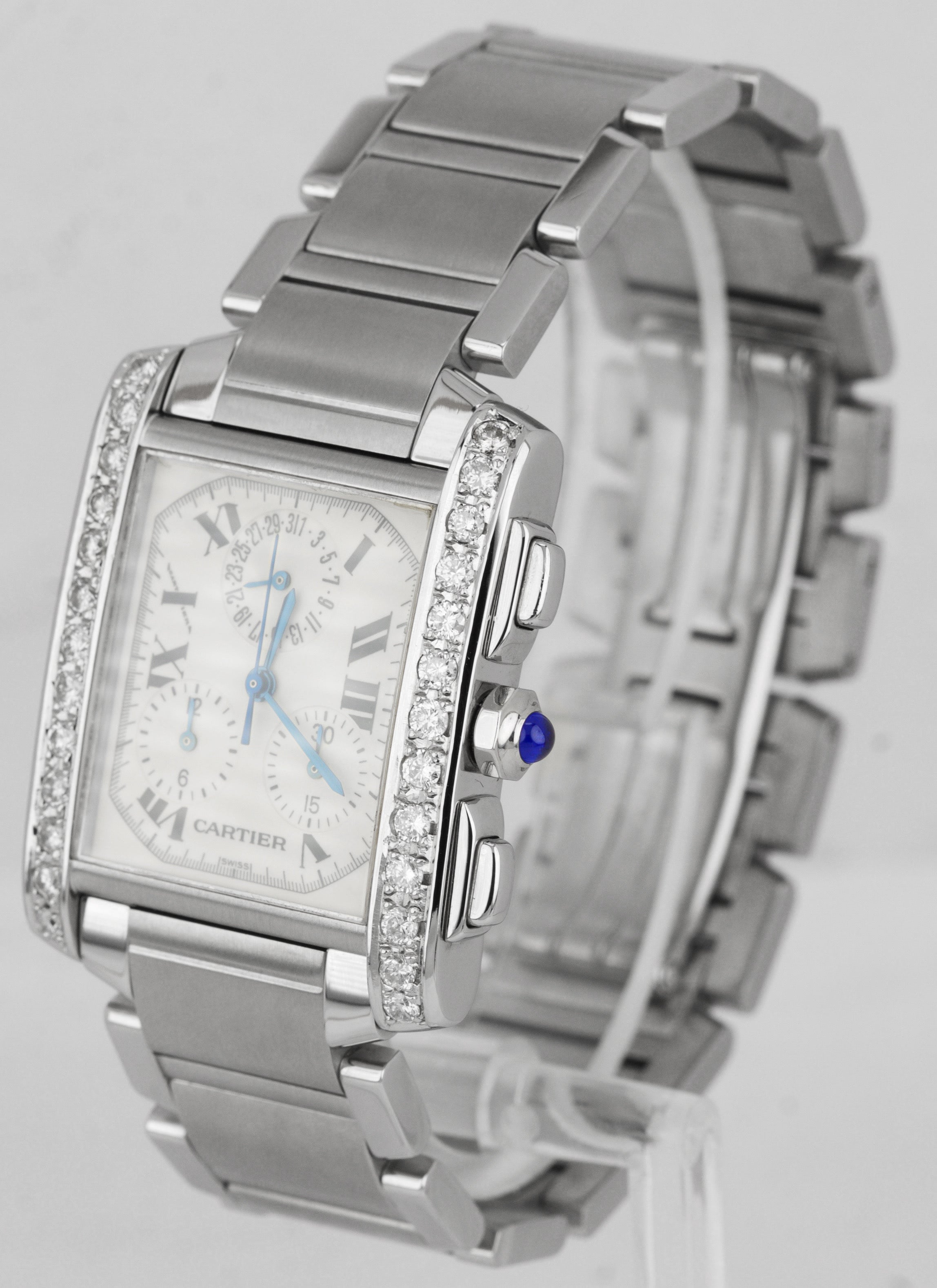 Cartier Tank Francaise Chronoflex 2303 Chronograph Diamond Quartz Watch W51001Q3