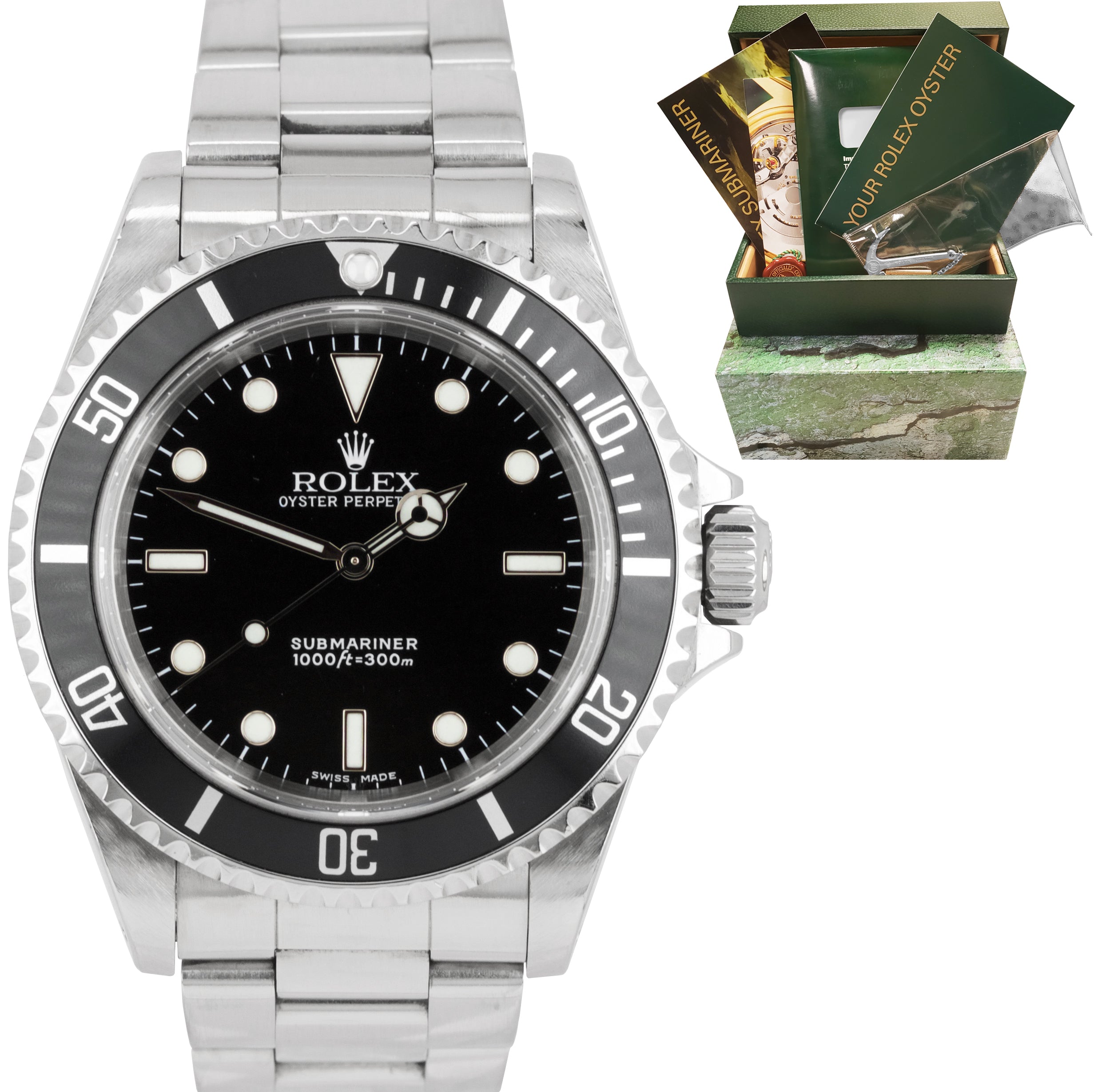 2002 Rolex Submariner No-Date 14060 Automatic Black Stainless Two Liner Watch