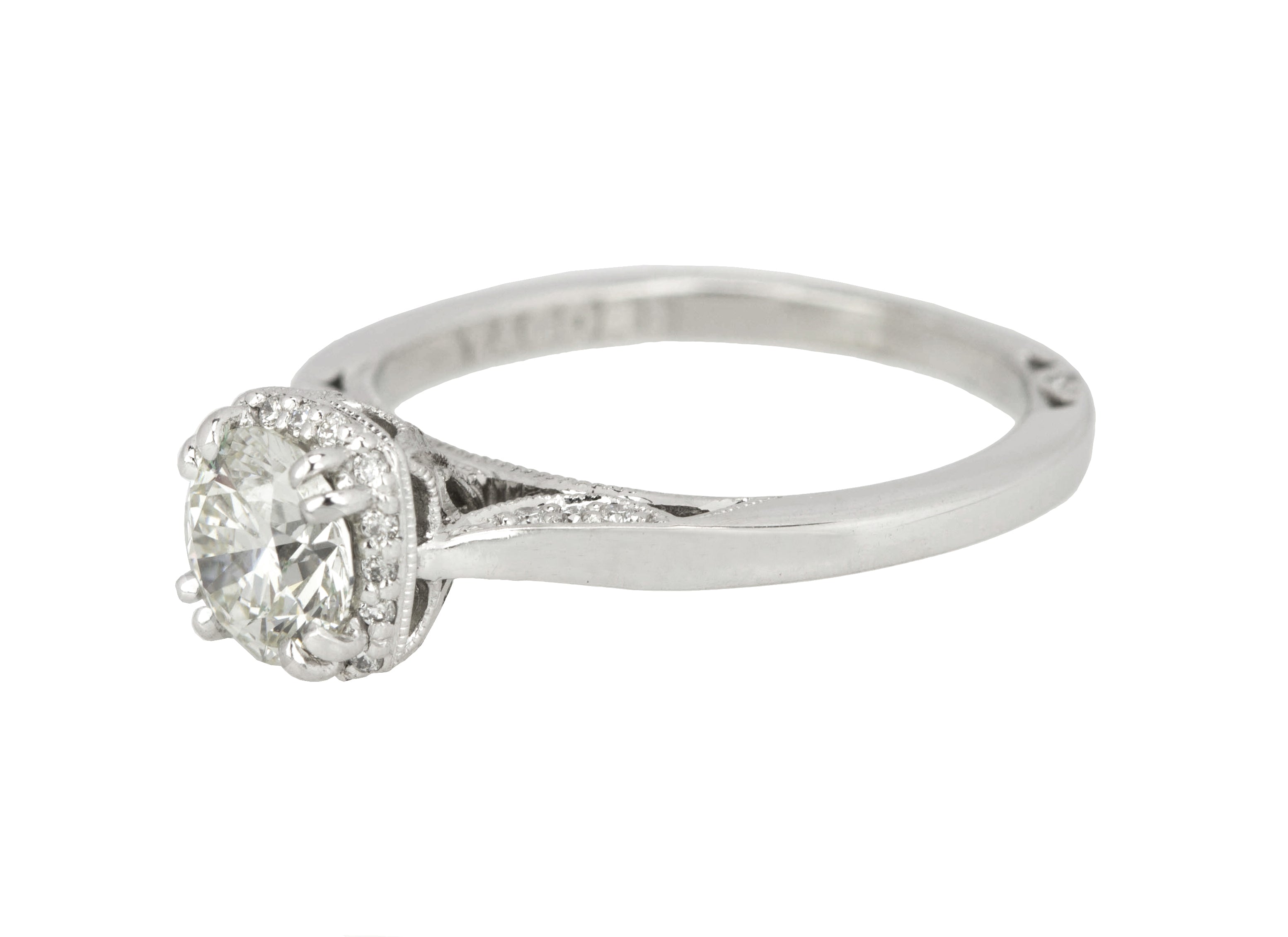 Tacori Dantela 18K White Gold 0.79CT Round Brilliant Diamond Engagement Ring GIA