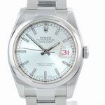 MINT WARRANTY PAPERS Rolex DateJust Silver Stick 116200 36mm Oyster Steel Watch