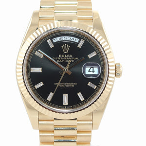 NEW PAPERS 2019 Rolex President 40mm 228238 Yellow Gold Black Diamond Watch