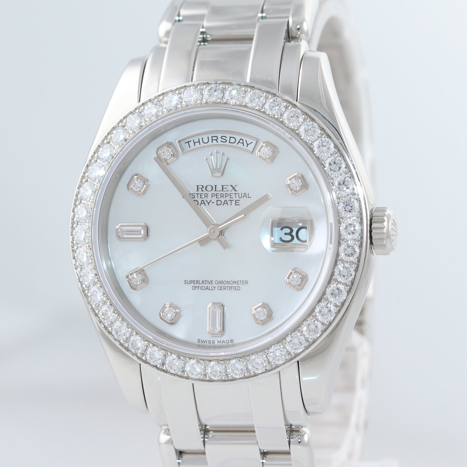 PAPERS Rolex Day-Date President 18946 MOP Diamond Bezel 39MM Platinum Watch Box