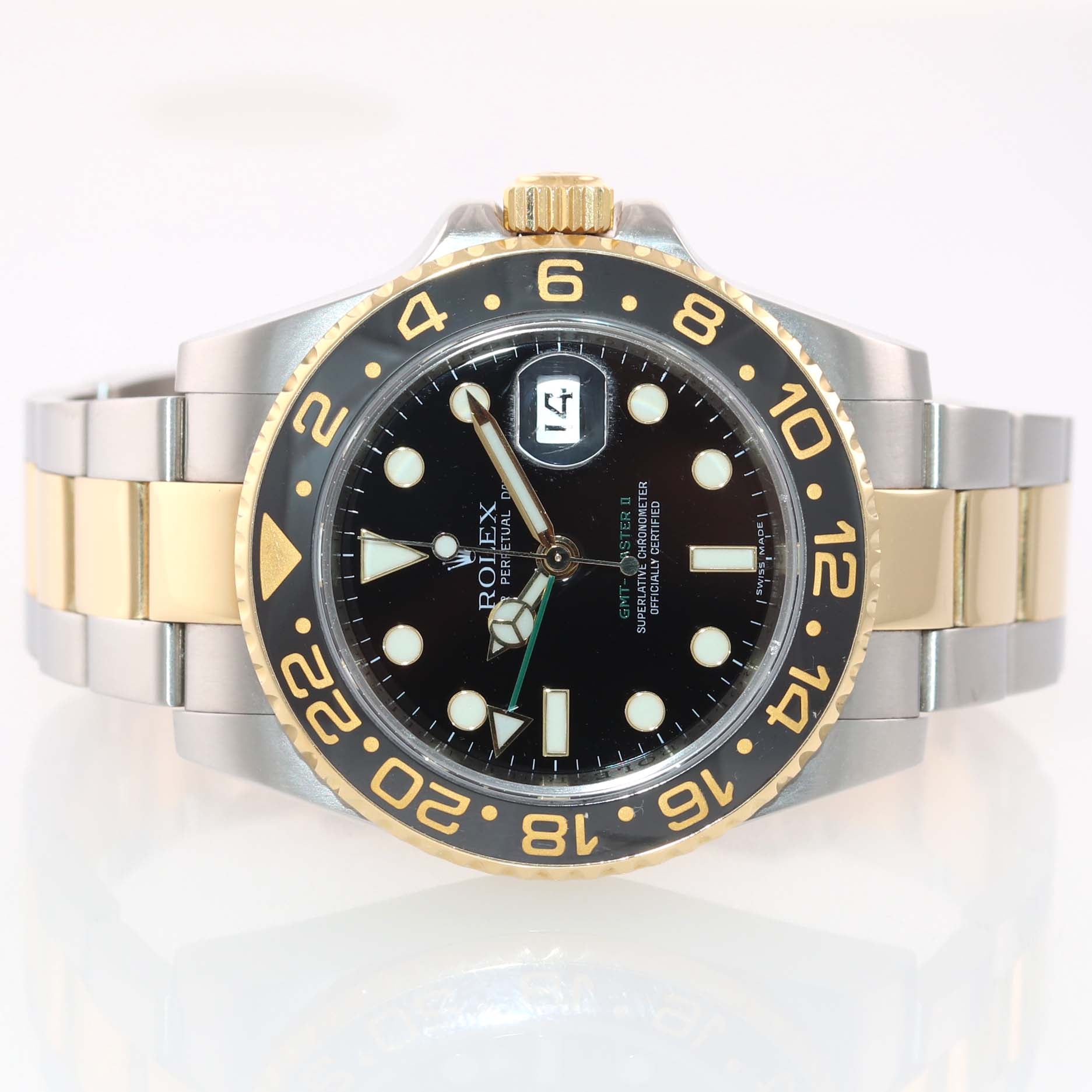 MINT Rolex GMT-Master 2 Ceramic 116713 Black Green Two Tone Steel Gold Watch Box