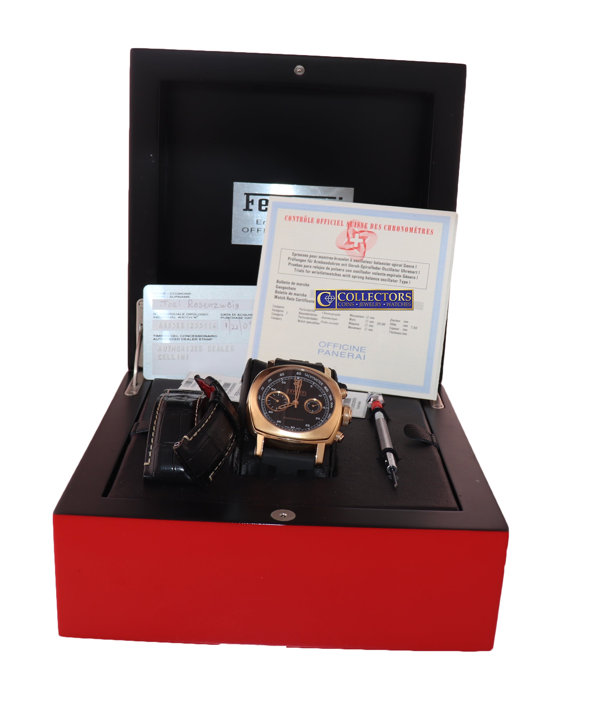 PAPERS Panerai Ferrari Rose Gold Grand Turismo 45mm Chronograph FER00006 Watch