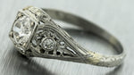 Antique Art Deco Estate 18K White Gold .63ctw Diamond Filigree Engagement Ring