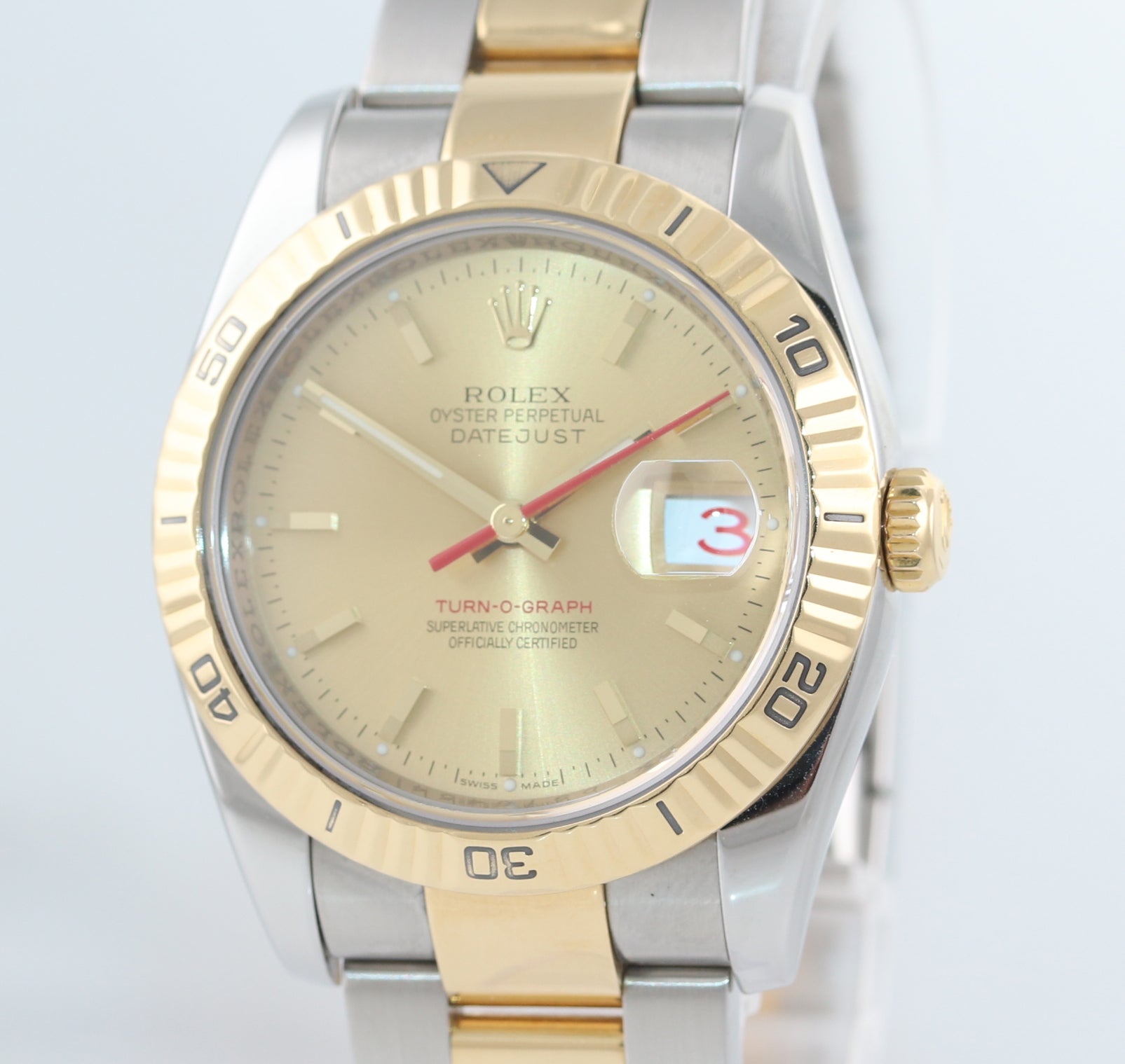 MINT Rolex DateJust 116263 Turn-O-Graph 36mm Thunderbird Champagne Watch Box