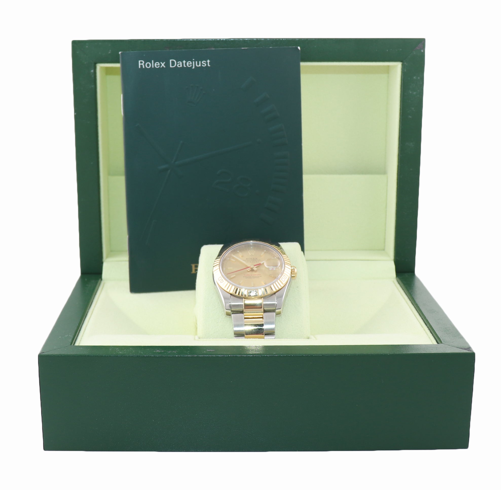 MINT Rolex DateJust 116263 Turn-O-Graph 36mm Thunderbird Champagne Watch Box