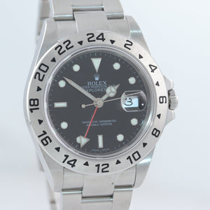 MINT NO HOLES Rolex Explorer II 16570 Stainless Steel Black Date GMT 40mm Watch