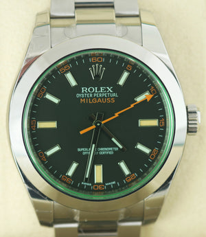BRAND NEW Rolex Milgauss Green Black Orange 116400 GV V 40mm Stainless Watch