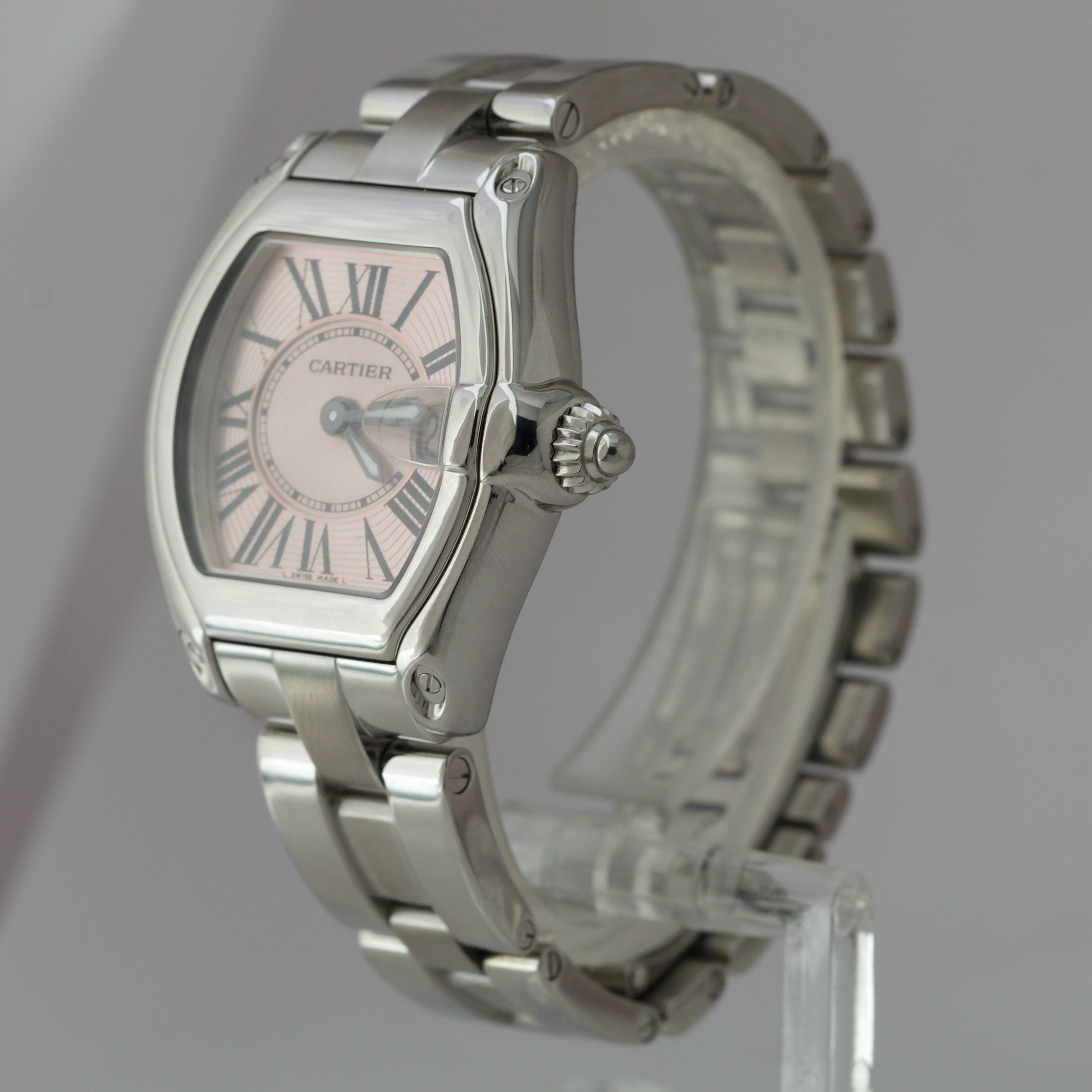 Cartier Roadster Stainless Steel Pink Roman Date 31mm Quartz Watch 2675 W62017V3