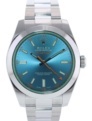 PAPERS Rolex Milgauss Blue Dial Anniversary Green 116400GV Steel Watch Box
