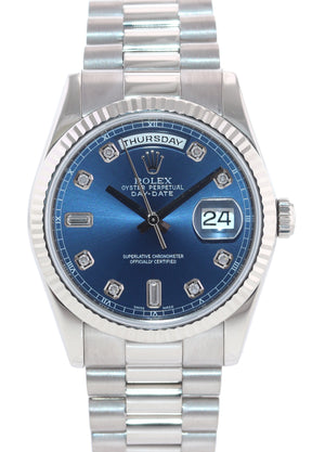 Rolex President Blue Diamond 118239 White Gold Watch newest buckle
