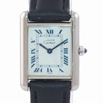 Vintage Must de Cartier Tank 666001 Silver Argent Quartz Blue White Roman Watch