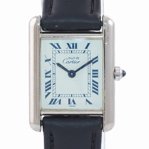 Vintage Must de Cartier Tank 666001 Silver Argent Quartz Blue White Roman Watch