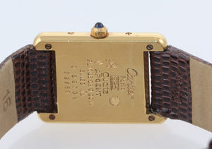 VTG Must de Cartier Tank Vermeil Gold Silver Quartz Burgundy Dial Watch 366001