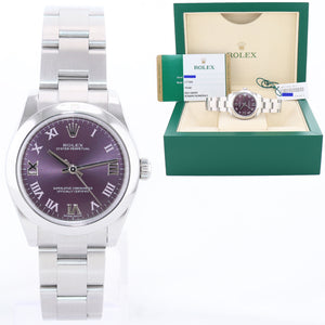 2016 Rolex Oyster Perpetual Steel Ladies 31mm Red Grape 177200 Watch Box