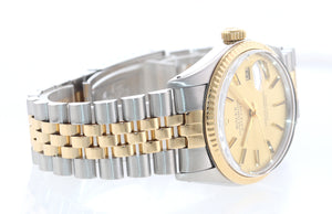 Rolex DateJust 36mm 16013 Two Tone 18k Gold Jubilee Champagne Stick Watch Box