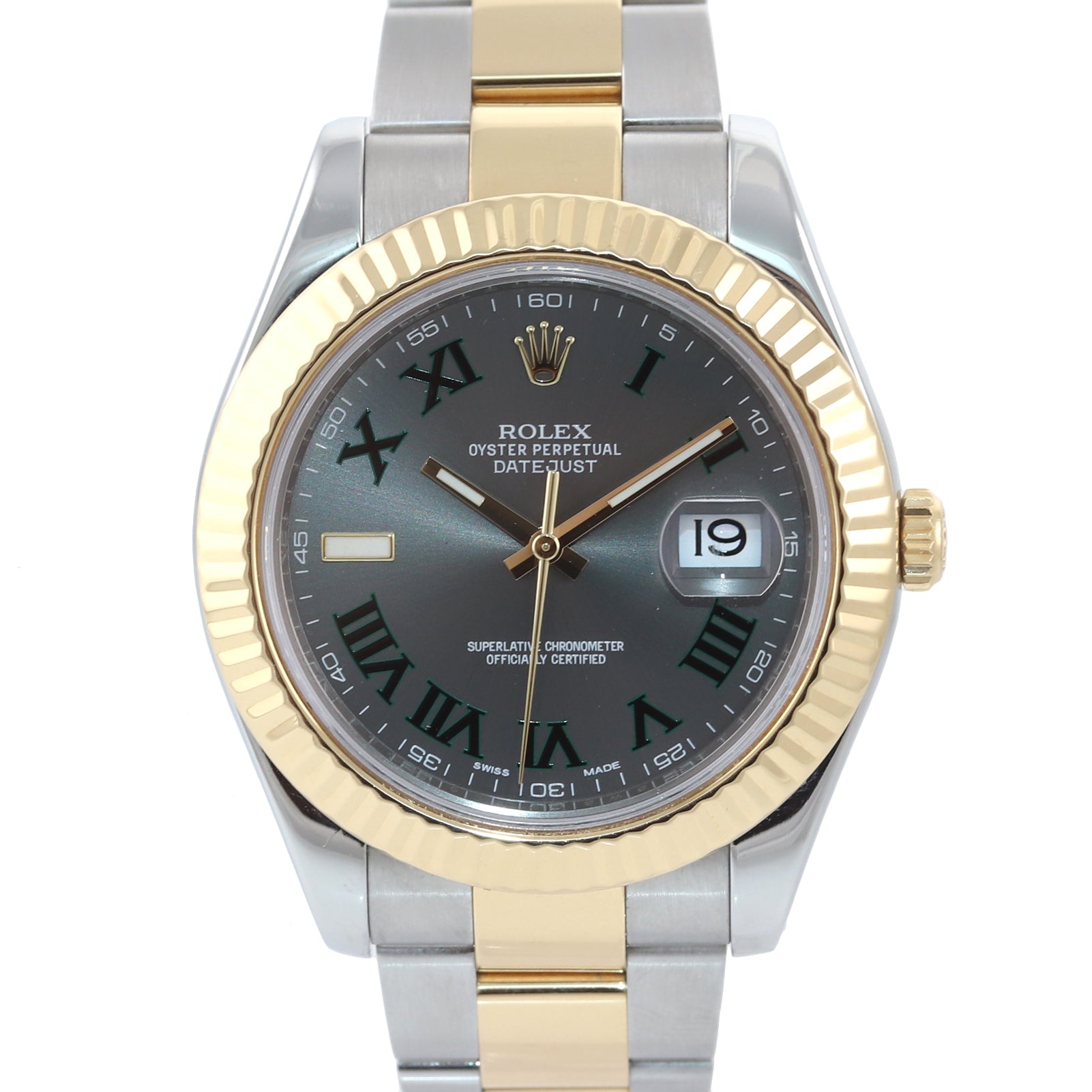 2015 PAPERS Rolex Datejust 2 Wimbledon Slate Roman 116333 Two Tone Gold Watch