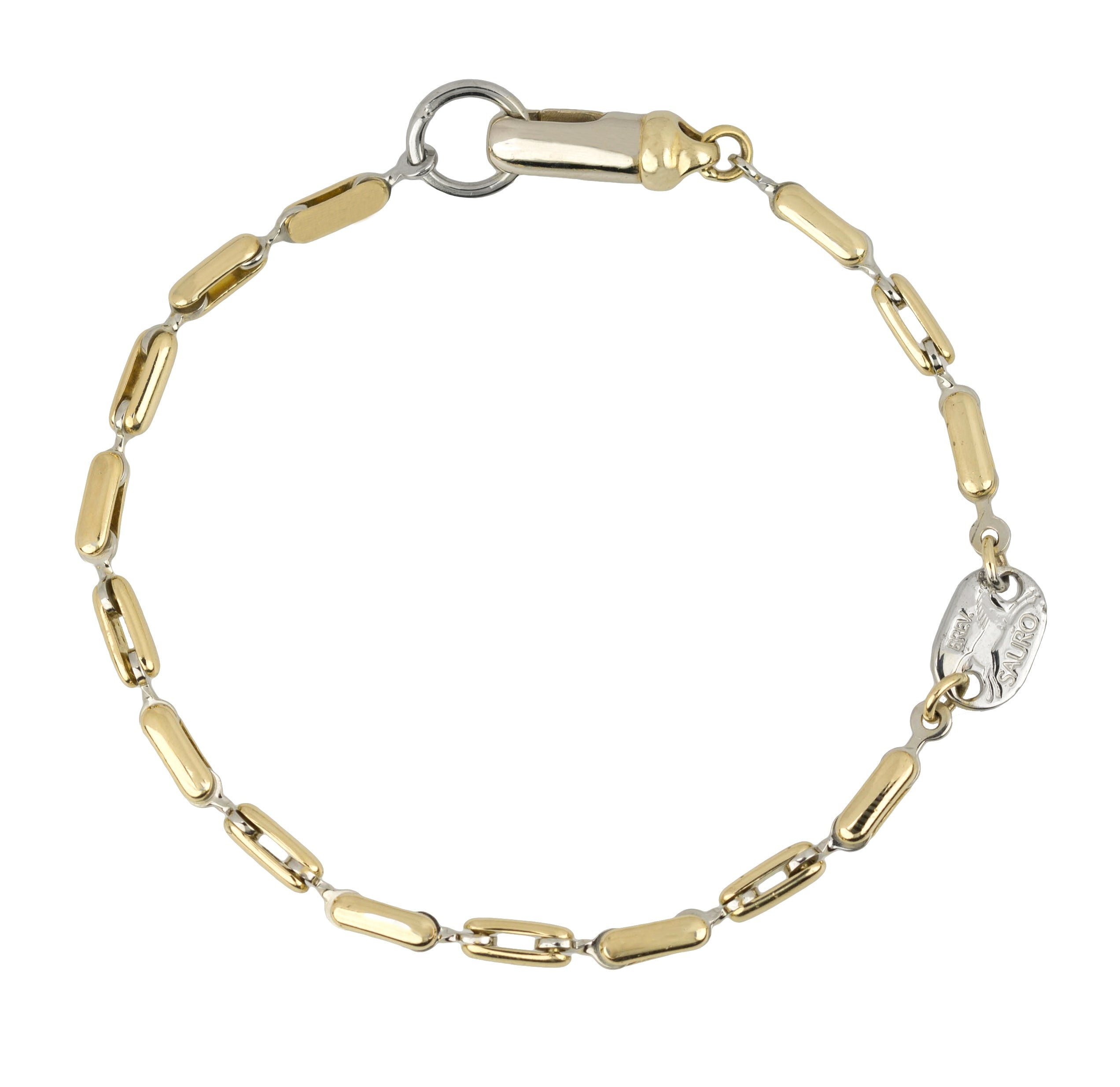 Mens Italian Sauro Brev 18K Yellow/White Gold Two-Tone Link Chain 7.50" Bracelet