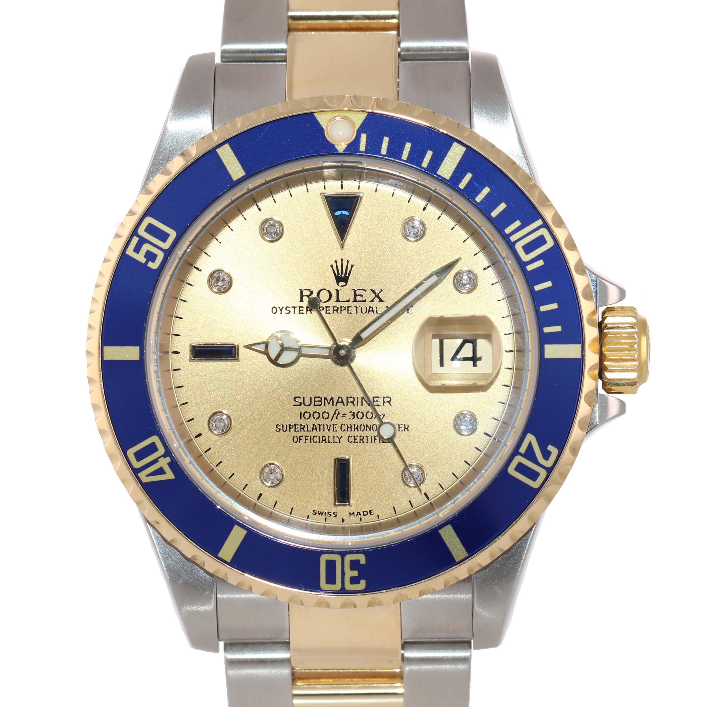 PAPERS 2005 Rolex Submariner 16613 Two Tone Gold Steel Factory Diamond Watch Box