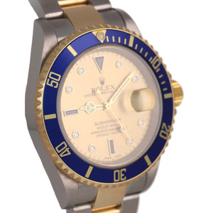 2005 NO HOLES Rolex Submariner 16613 Two Tone Gold Steel Factory Diamond Watch