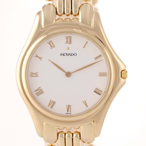 MINT Movado Solid 14k Yellow Gold 35mm White Roman 47-19-880 Quartz Watch A8