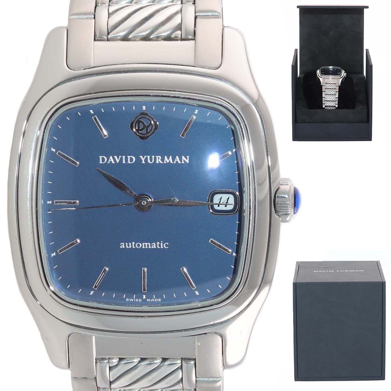 MINT David Yurman Steel Thoroughbred Blue Automatic Date 35mm Watch T301-LST