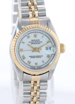 Ladies Rolex 69173 Two Tone 18k Gold 26mm White Roman Jubilee Watch Box