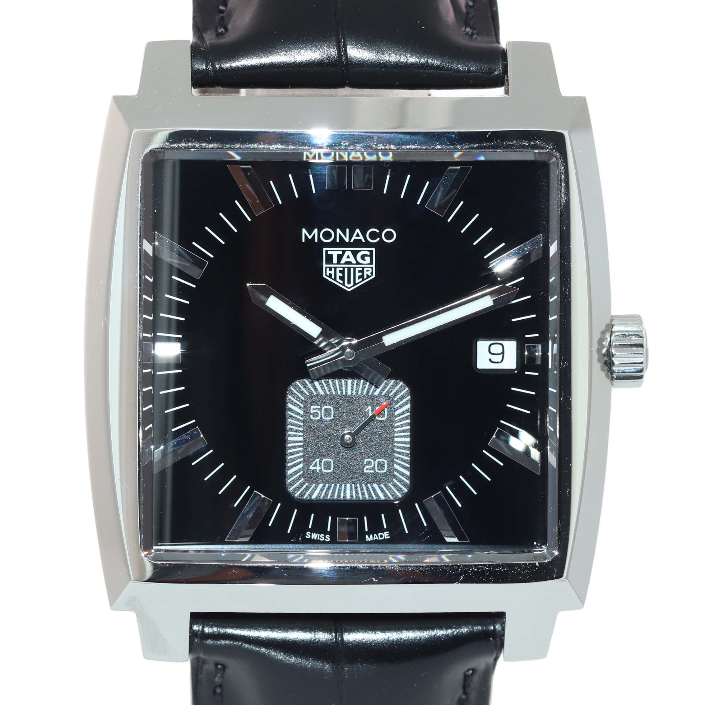 MINT PAPERS Tag Heuer Monaco WAW131A Quartz Black 37mm Steel Date Watch