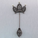 1850s Antique Victorian Sterling Silver 9k Gold 1.50ctw Diamond Pearl Stick Pin