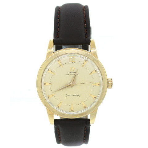 Vintage 1950s Omega Seamaster GX6546 14k Yellow Gold Champagne Dial Watch
