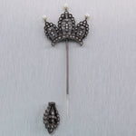 1850s Antique Victorian Sterling Silver 9k Gold 1.50ctw Diamond Pearl Stick Pin