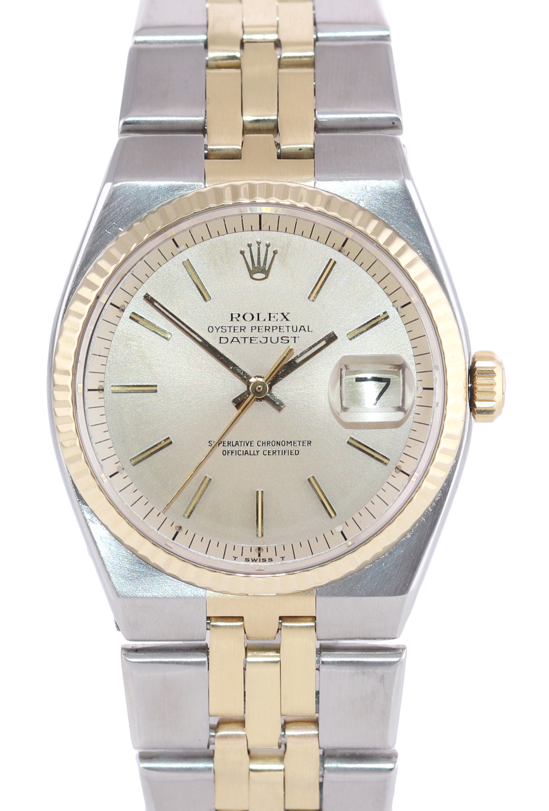 Rolex OysterQuartz DateJust 1630 Two-Tone Gold Steel Champagne Integral Watch