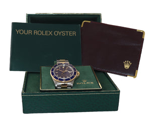Rolex Submariner 16613 Two Tone Steel 18k Yellow Gold Purple Blue Dial Watch box