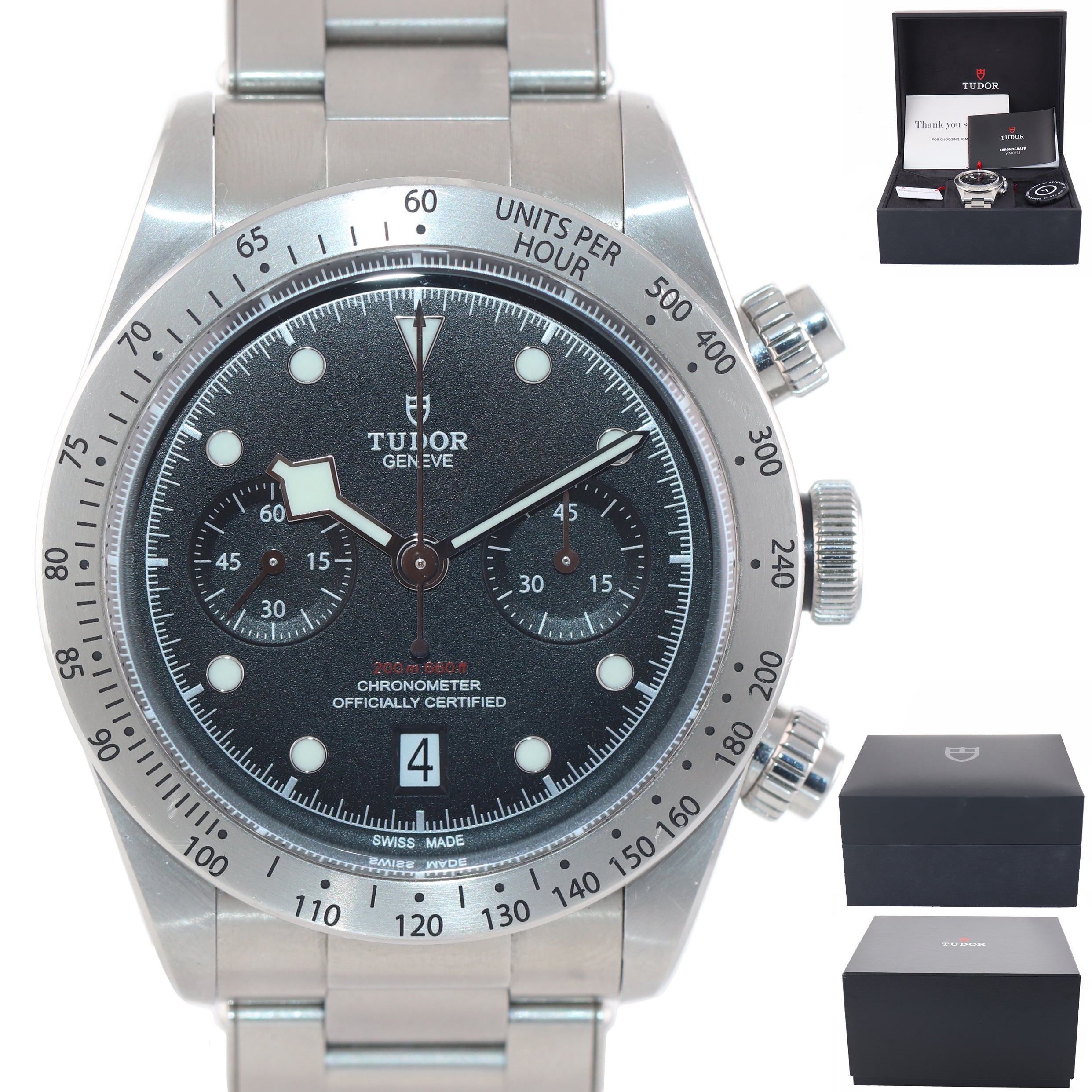 2019 Tudor Black Bay Heritage Chronograph 79350 Steel Black 41mm Date Watch