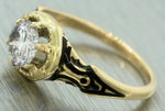 EGL Vintage Black Enamel and 0.60ct Diamond Engagement Ring in 14K Yellow Gold