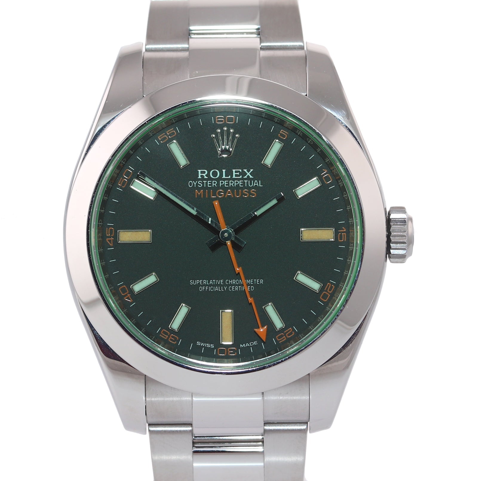 2018 PAPERS Rolex Milgauss Green Bezel Anniversary 116400gv Steel Black Watch