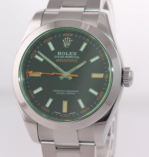 2018 PAPERS Rolex Milgauss Green Bezel Anniversary 116400gv Steel Black Watch