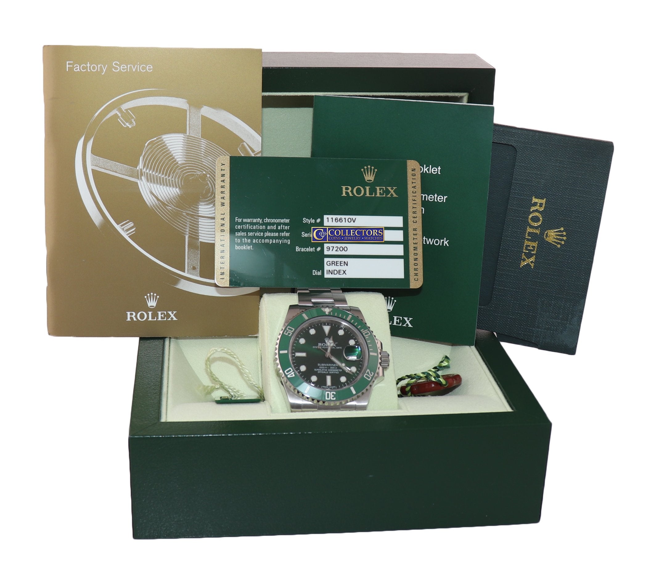 2015 PAPERS Rolex Submariner Hulk Green Ceramic 116610LV Steel Watch Box