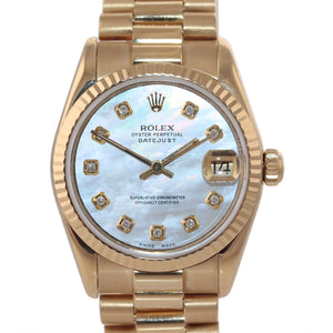 PAPERS MINT Rolex President 68278 Midsize 31mm 18k Gold MOP Diamond Watch Box