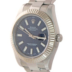 2016 Rolex Datejust 2 Blue Stick 41mm 18k White Gold Fluted Steel 116334 Watch