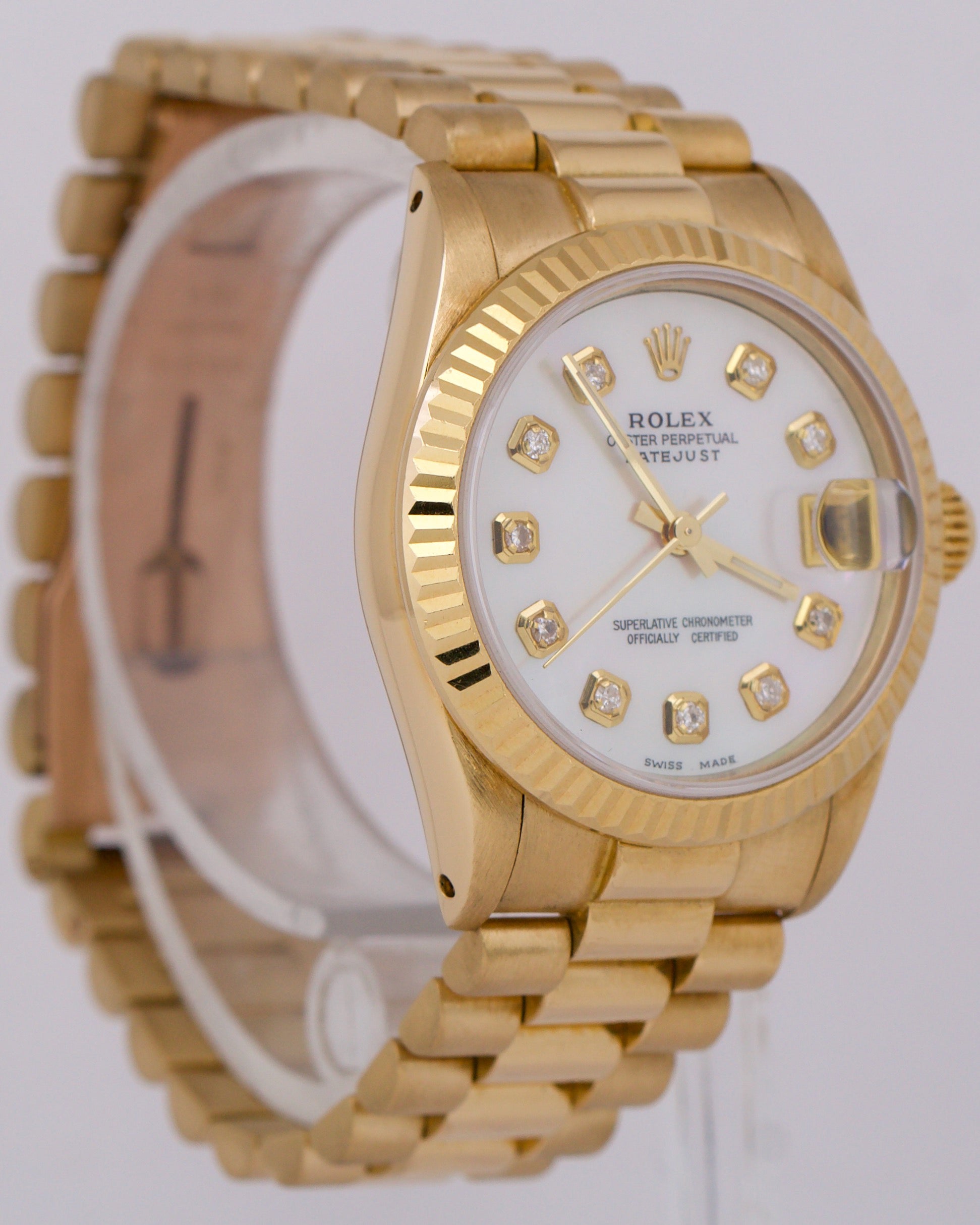 Rolex DateJust President 31mm MOTHER OF PEARL DIAMOND 18K Gold Fluted 68278