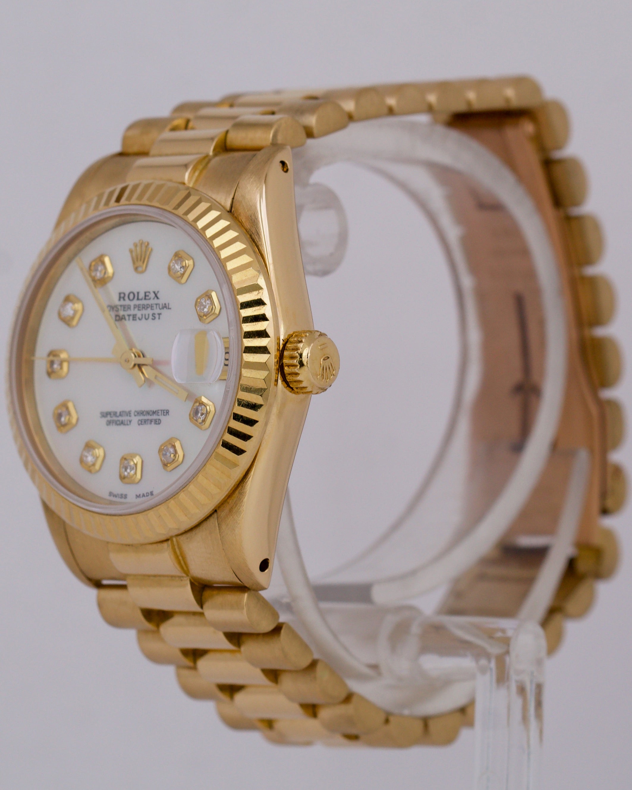 Rolex DateJust President 31mm MOTHER OF PEARL DIAMOND 18K Gold Fluted 68278