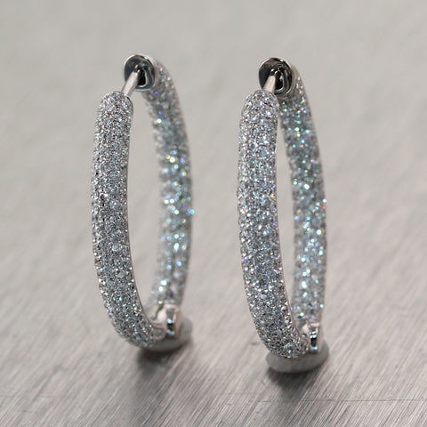 Modern 18k White Gold 2ctw Diamond Hoop Earrings