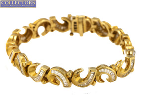 Ladies Vintage Estate 14K Yellow Gold 2.56ctw Baguette Cut Diamond 7" Bracelet
