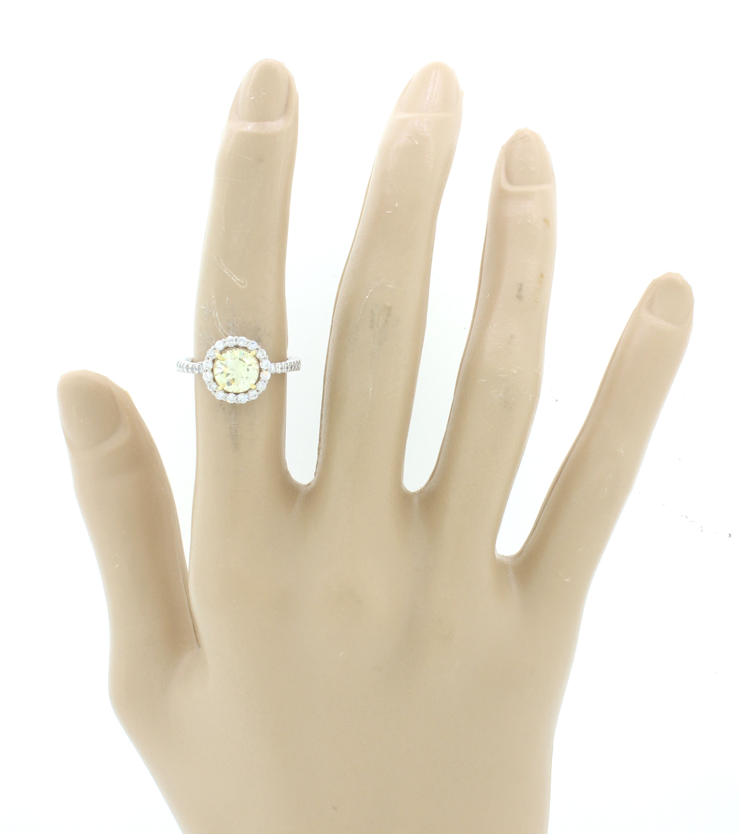 Modern 18k White Gold 1.27ct Fancy Yellow Diamond Halo Engagement Ring EGL $9300